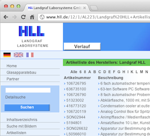 Artikelliste eines Laborkataloges